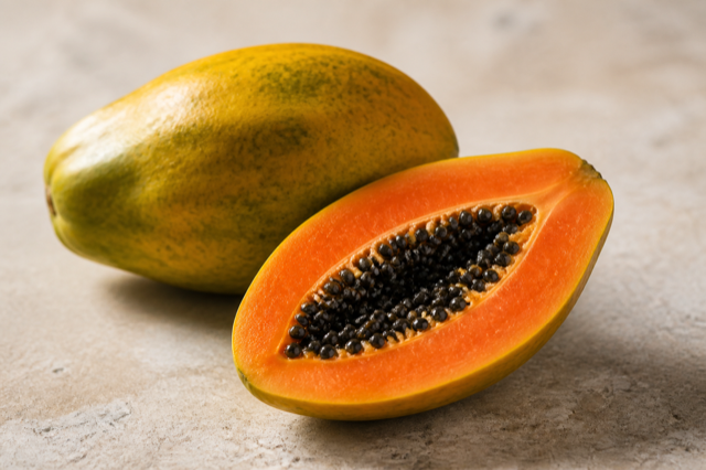 Ripe papaya, halved