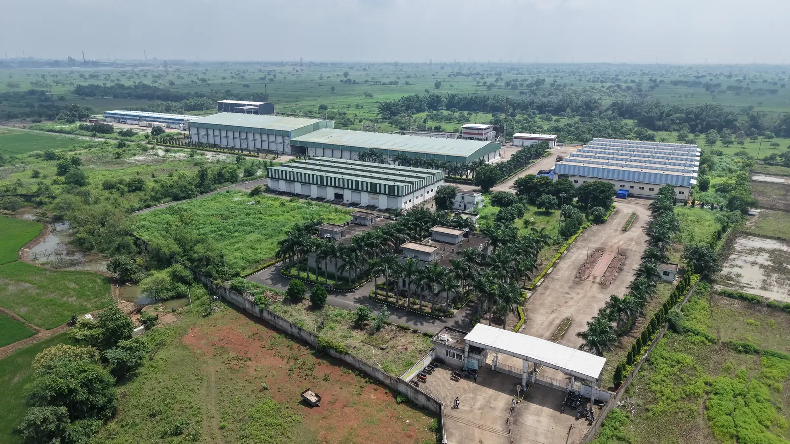 Wide aerial view of the Indus Best campus